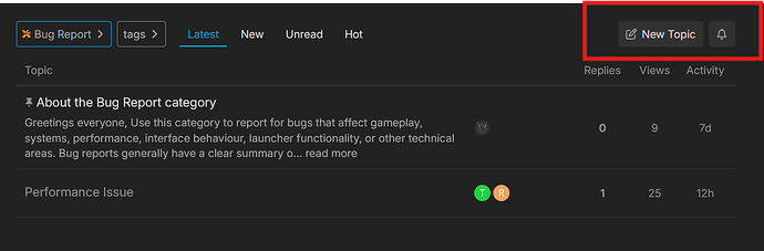 new topic bug report